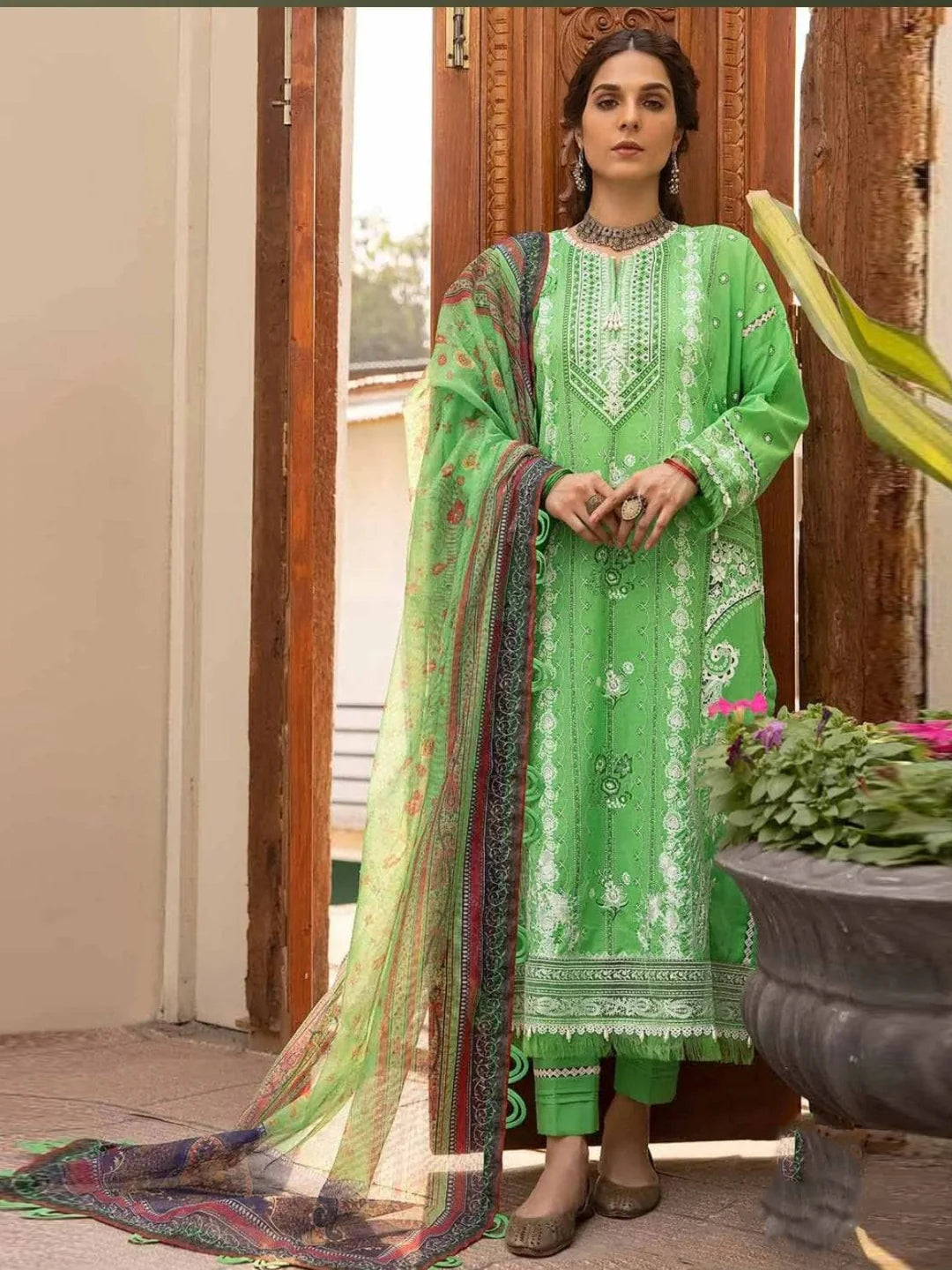 Green Embroidered Lawn Suit