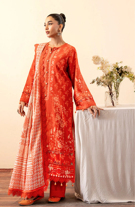 Mausummery Printed Khaddar Unstitched 3 Piece Suit - Coral - Orange - Winter Collection