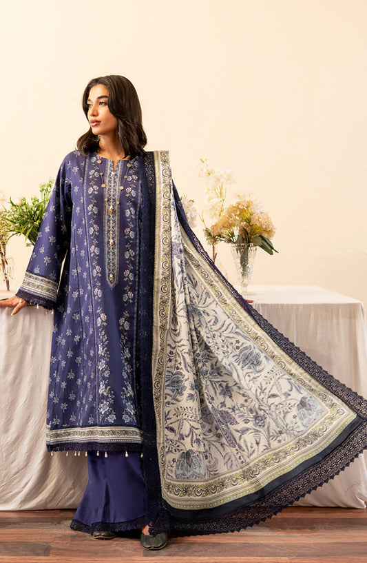 Mausummery Printed Khaddar Unstitched 3 Piece Suit - Sapphire - Blue - Winter Collection