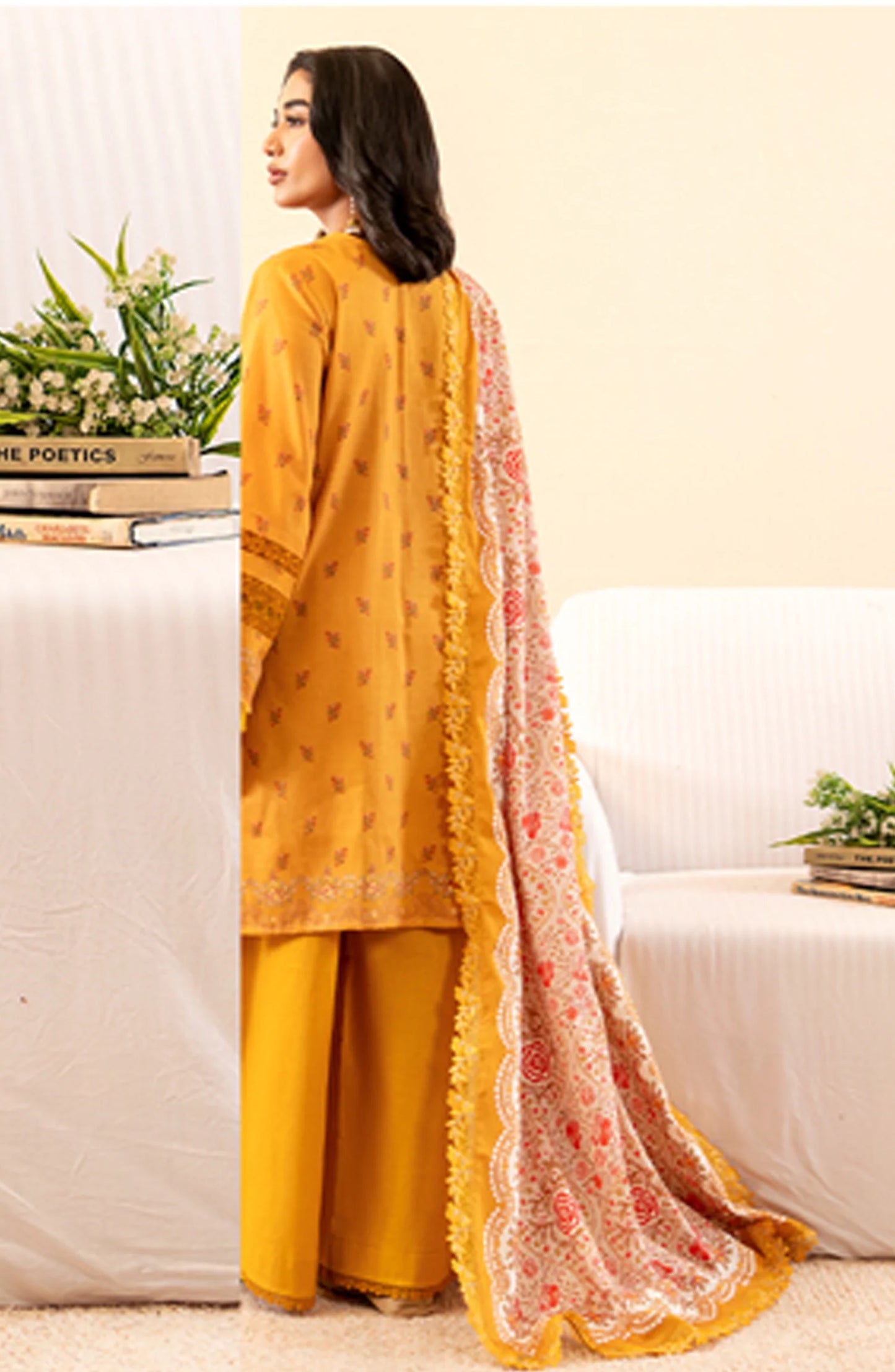 Mausummery Printed Khaddar Unstitched 3 Piece Suit - Amber