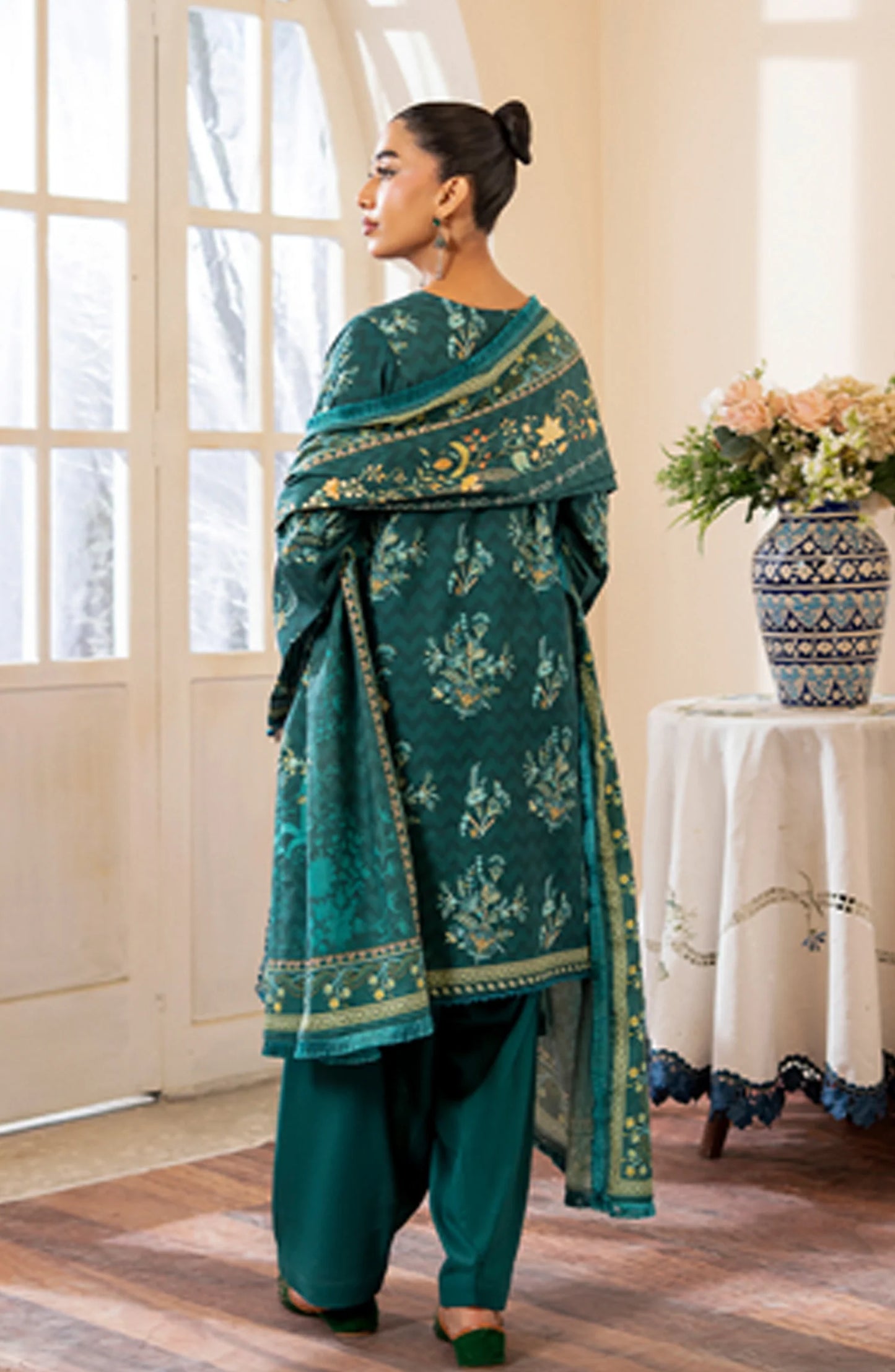Mausummery Printed Khaddar Unstitched 3 Piece Suit - Emerald - Green - Winter Collection