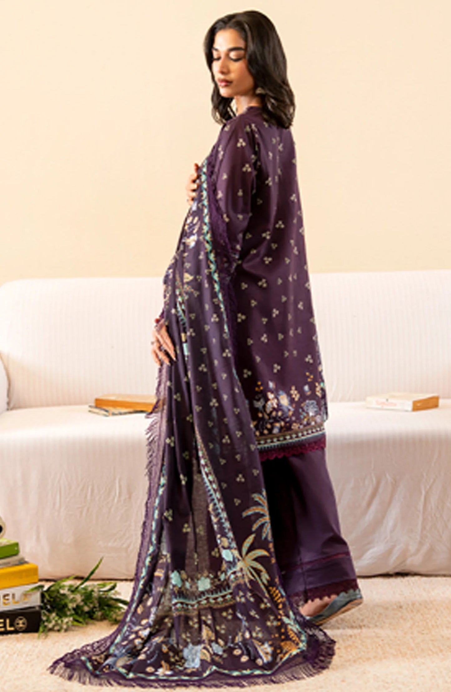 Mausummery Printed Khaddar Unstitched 3 Piece Suit - Amethyst -Purple - Winter Collection