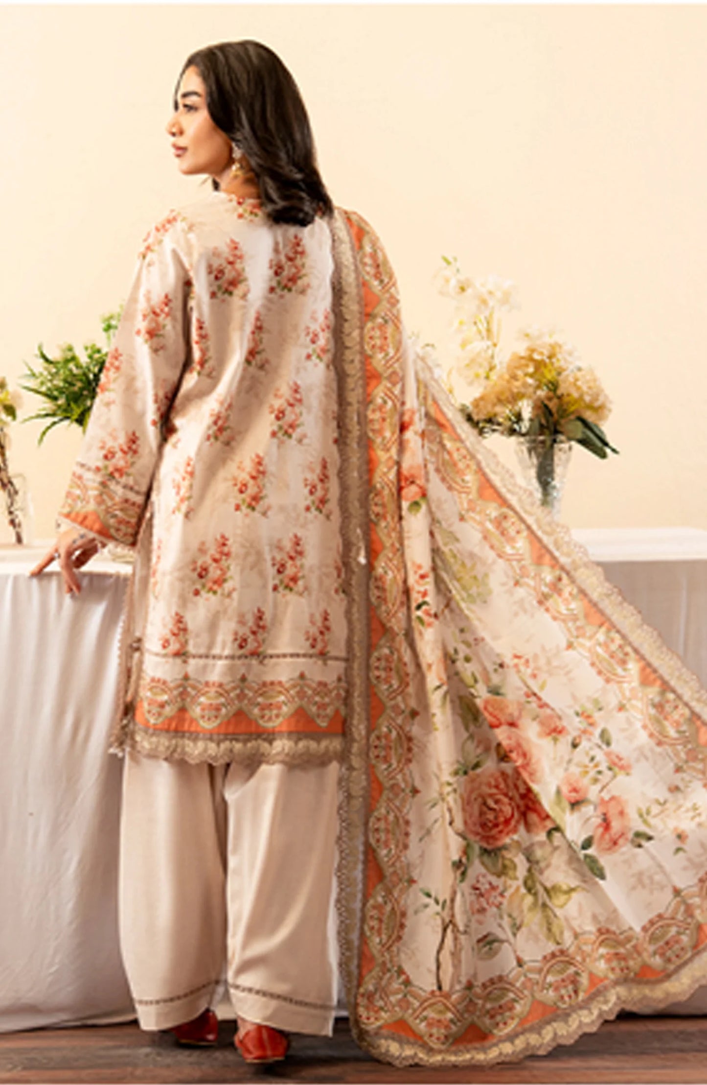 Mausummery Printed Khaddar Unstitched 3 Piece Suit - Opal - Orange - Winter Collection