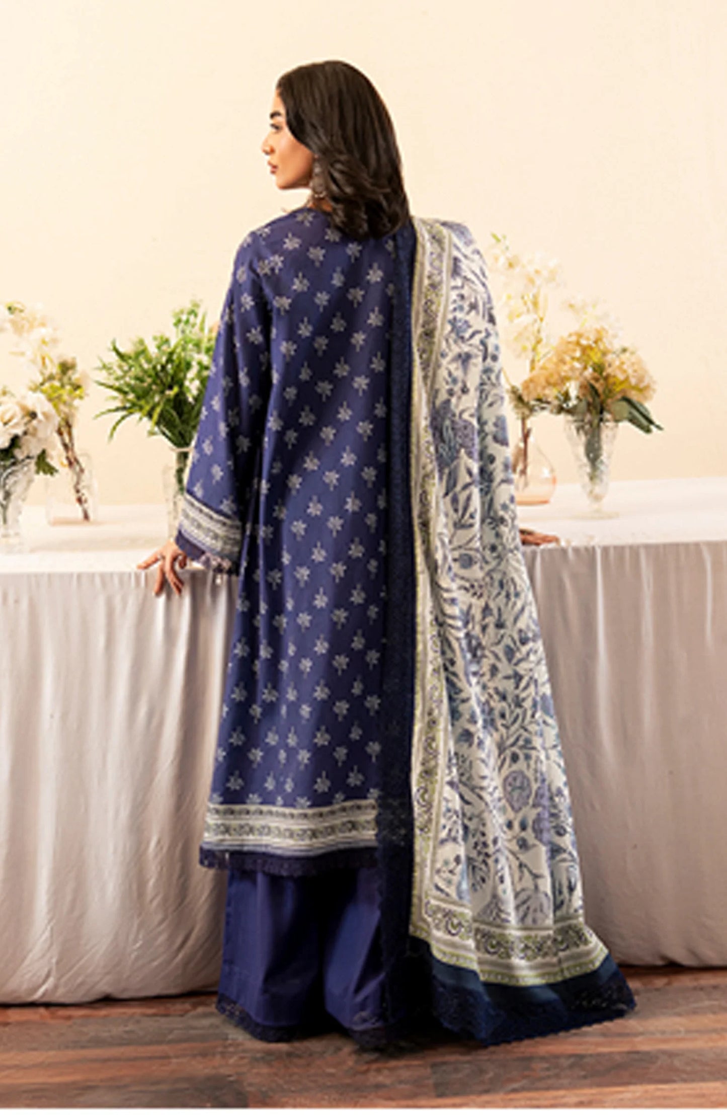 Mausummery Printed Khaddar Unstitched 3 Piece Suit - Sapphire - Blue - Winter Collection