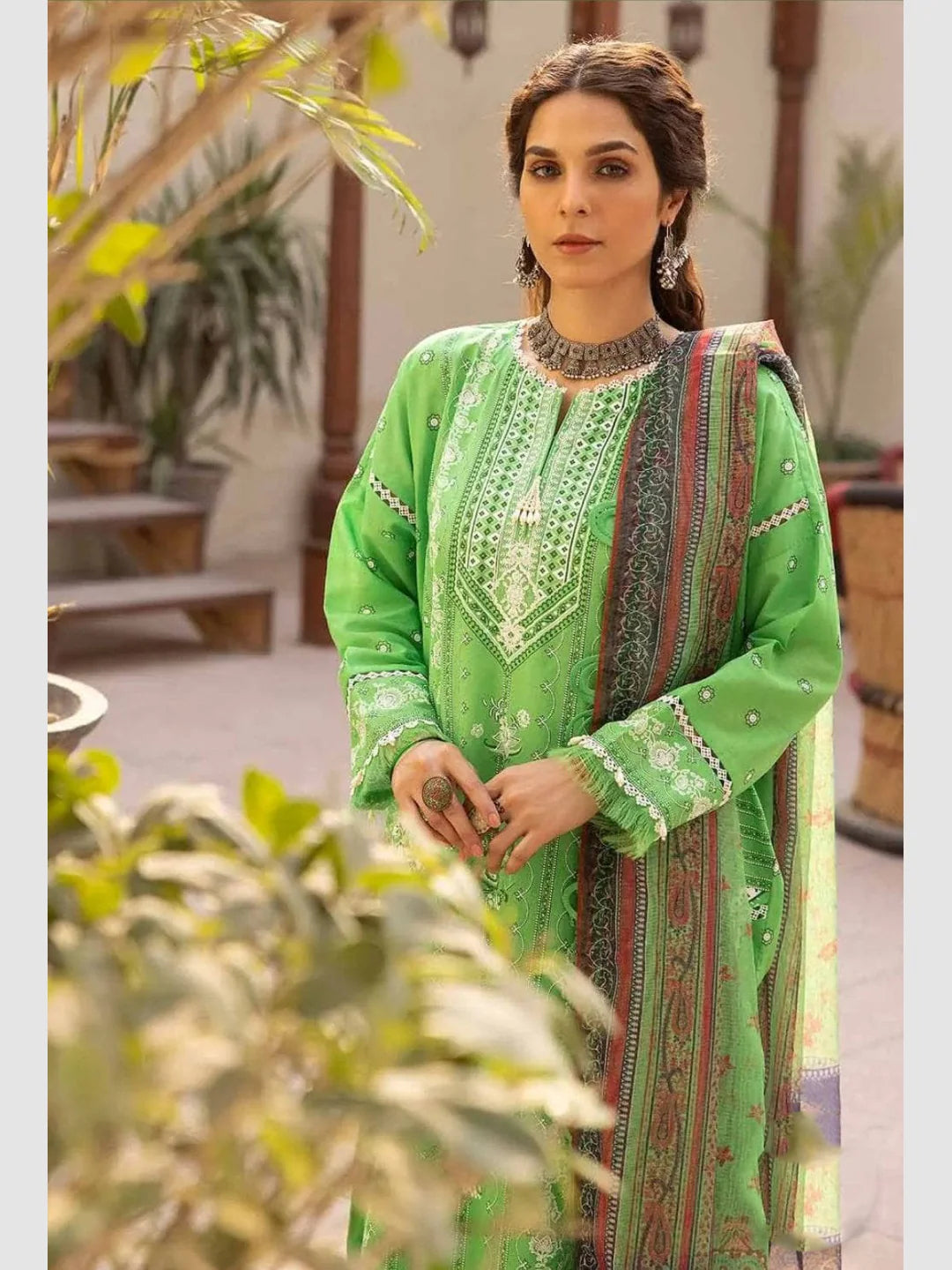 Green Embroidered Lawn Suit